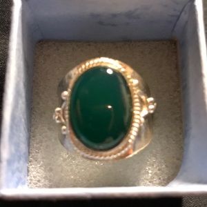 Unisex silver size 9 jade ring